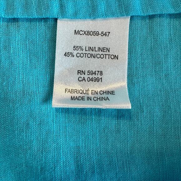 Fleur Bleue Linen Tunic Top Blue 3/4 Sleeve Collar 1 Button High Low Hem Sz 2X - Picture 4 of 5